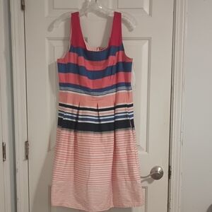 Tiana B. Coral and Navy Striped Midi Dress